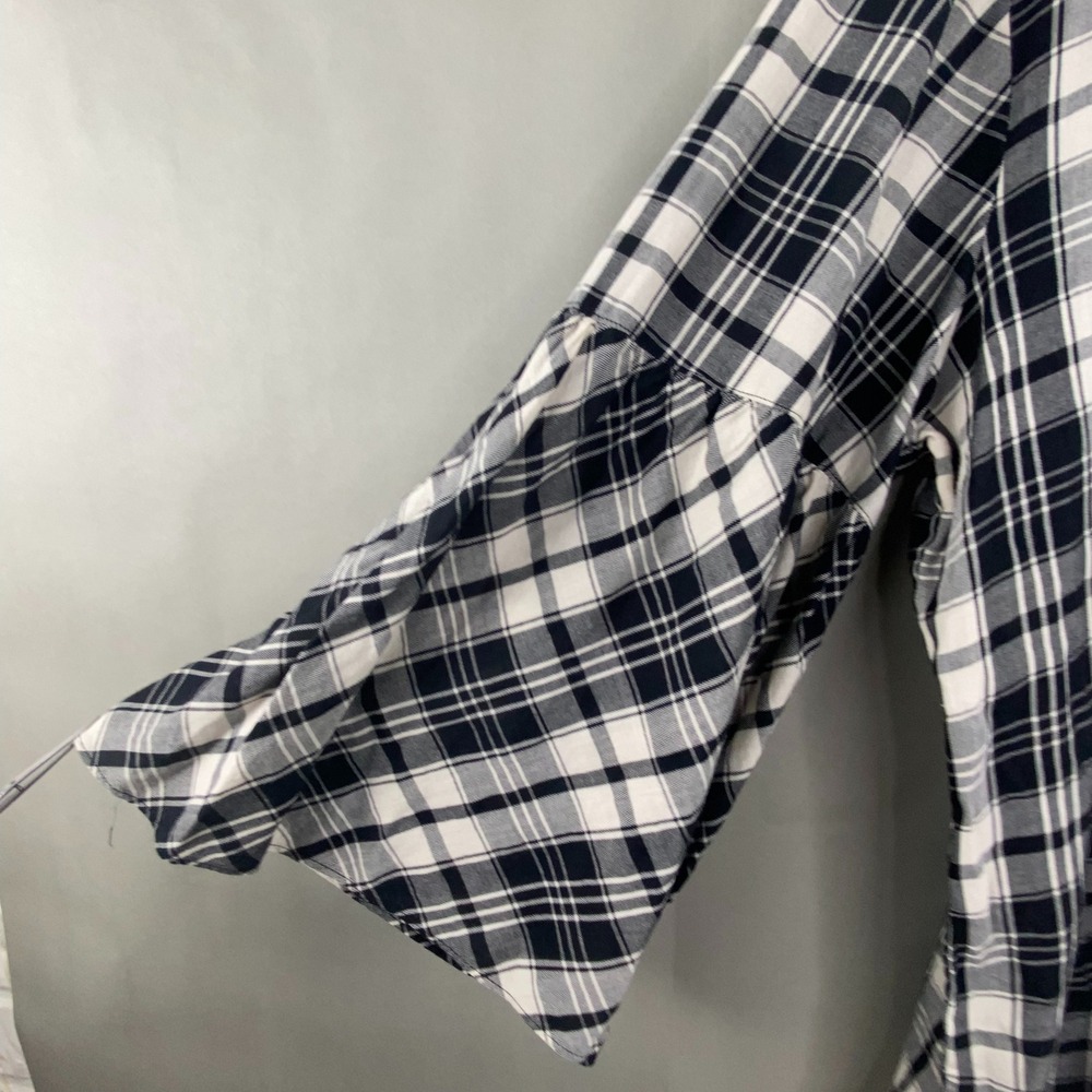Lauren Ralph Lauren Plaid Blouse Womens SZ M‎ Bell Sleeve Black White Preppy - Picture 4 of 15